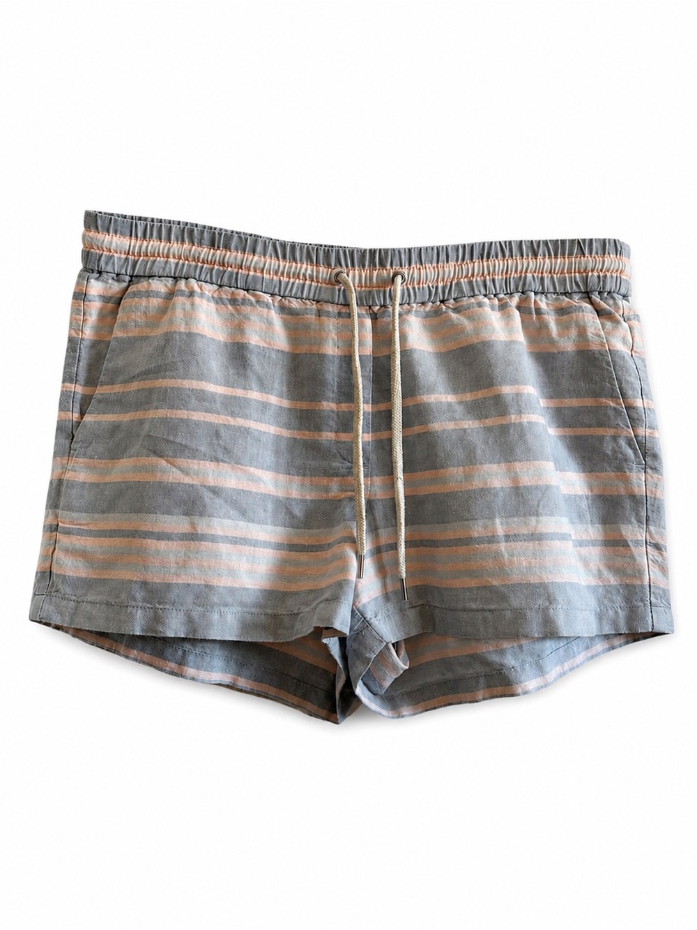 J. Crew Slate Blue & Peach Striped Elastic-Waist Shorts